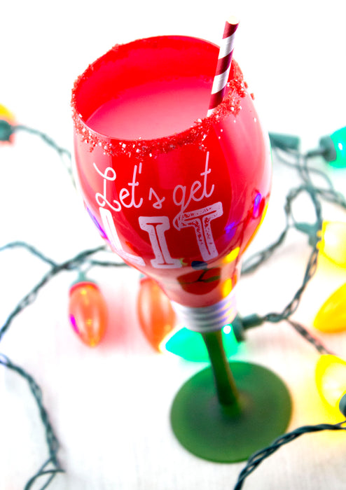 Let's Get Lit Christmas Themed Novelty Wine Glass - 20 ounce