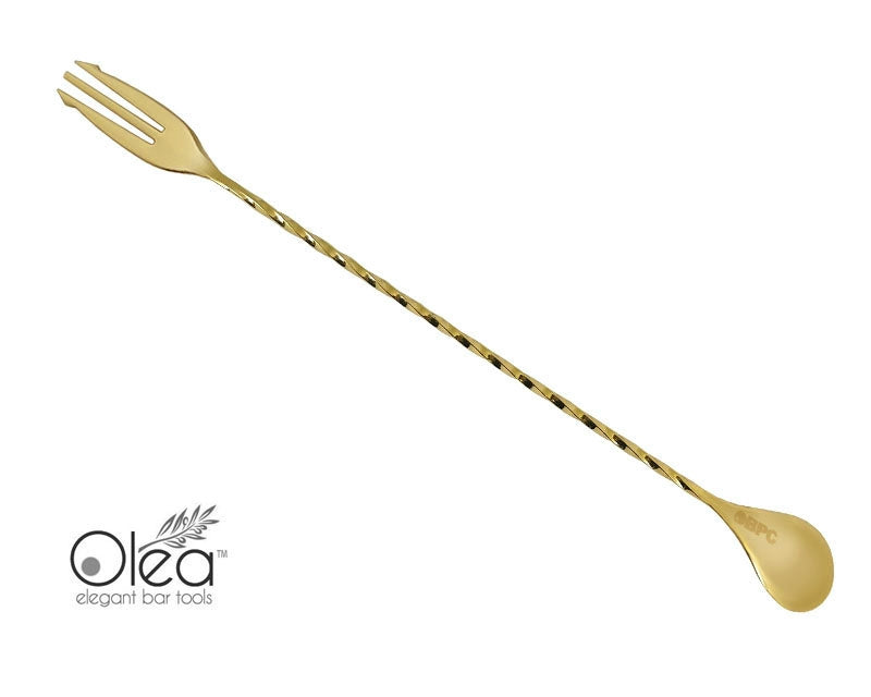 Olea™ Gold Plated Bar Spoon - Trident Fork Tip - 30cm Length