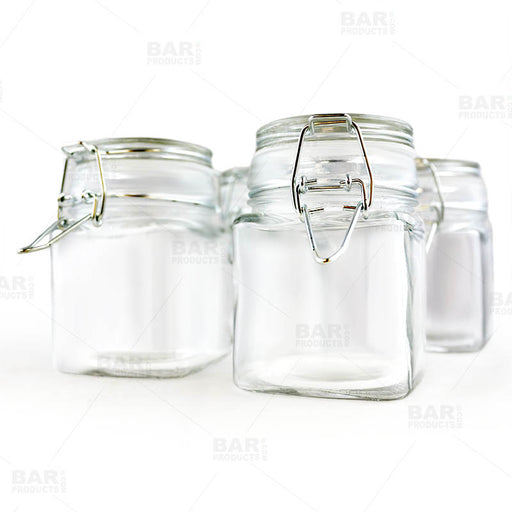Square Condiment/Spice Jars - Locking Seal Lid - Set of 4