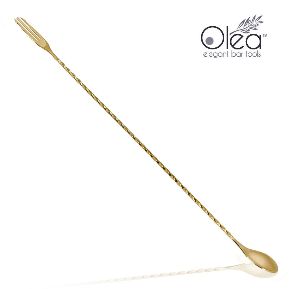 Olea™ Gold Plated Bar Spoon - Trident Fork Tip - 40cm Length